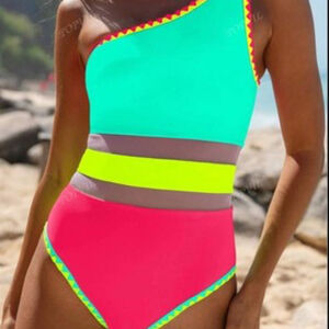 One Piece One Shoulder Swimsuit Neon Bathing Suit Color Size XL NWT